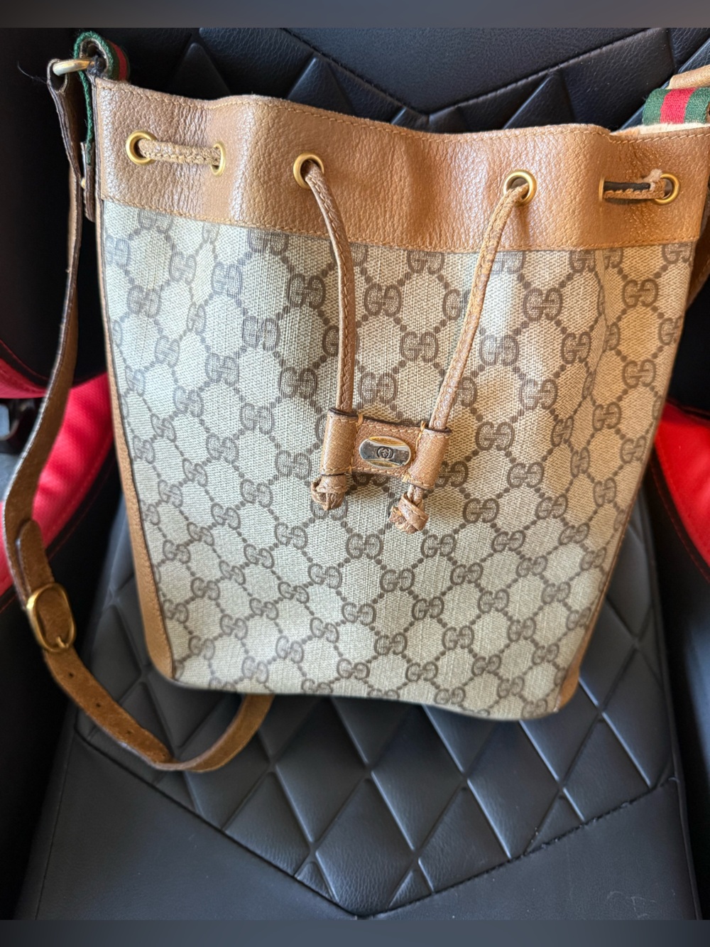 Gucci Brown/Tan GG Canvas Drawstring Shoulder Bag